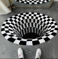 Apvalus sūkurio kilimas Optinės iliuzijos kilimas Mėlynai baltas languotas 3D efekto skylės triukas Psichodeliškas Retro namų dekoravimas 100cm black