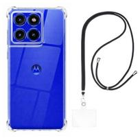 Case and Lanyard for Motorola Edge 60/60s/60 Pro/60 Fusion - Transparent Soft TPU Adjustable Black Cord Phonillico® juoda