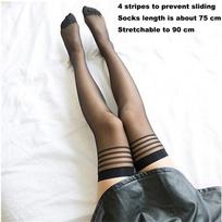 Women Sexy Tights Double Stripe Silk Stockings Thin Lady Vintage  Stockings Pantyhose Summer Female Hosiery Stockings One Size beige
