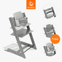 STOKKE maitinimo kėdutė su buomeliu ir paminkštinimu TRIPP TRAPP, storm grey, nordic grey, 685200