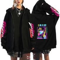 Anime JOJO's Bizarre Adventure Printed Fleece Zipper Hoodie Fall Winter Casual Teen Sports Sweatshirt XS black