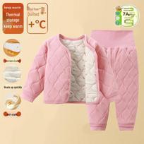 Boneless School Uniform: Boys & Girls Autumn/Winter Cotton-Padded Jacket & High-Waisted Set, Thickened Inner Layer Coat for Kids 100: 28-33 lbs pink