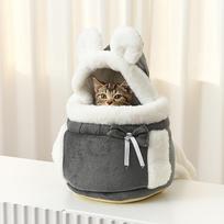 Nešiojama žieminė šilta katės ir mažo šuns kuprinė su minkštu vilnos pamušalu, ergonomiško dizaino ir saugos diržų sistema - Jauki augintinio nešiojimo kuprinė M beige