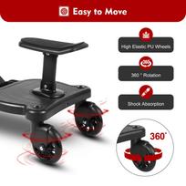 Baby Buggy Step Board Universal Stroller Board 2-in-1 Design 360° Wheels Anti-Slip Detachable Seat for 3-7 Kids United States black