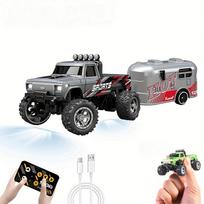 1:64 Mastelio Mini RC Sunkvežimis Žaislas 2.4GHz Visureigis Lieto Lydinio Sunkvežimis su Priekaba Kėbulo Žibintai Vikšrinis Žaislas Reguliuojamas Greitis Vairavimas Kolekcionuojamas Sunkvežimio Modelis Dovana mėlyna