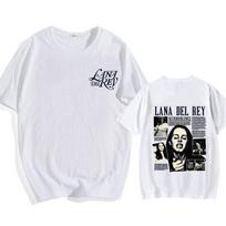 Lana Del Rey Printed Short Sleeve Unisex Cotton T-Shirt - Soft, Loose, Casual, Round Neck for Spring/Summer. XL balta