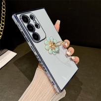 For For Samsung Galaxy S25 S24 Ultra  Plating Frame Ring Stand Holder Phone Case For For Samsung S21 FE S22 S23 Plus A16 A55 Cover Galaxy A33 5G black