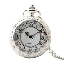 Quartz Movement Pocket Watch Steampunk Chain Watches Fashion Accessory Clock Necklace  Best Gift Style C gray