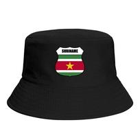 Bucket Hats  Suriname EST Paramaribo Emblem Flag Sun Shade Cool Outdoor Summer FisherUnisex Caps Fishing Hat One Size black