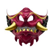 Dress Up Cosplay Red Prajna Mask Cosplay Half Face Mask Toy Samurai Cosplay Mask  Party raudona