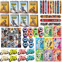 110pcs Motocross Birthday Party Favors Set - Dirtbike Birthday Goodie Bag Slap Bracelets Stampers Stickers etc Motorcycle Party Favors yellow
