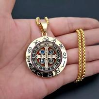Šv. Benedikto Išvarymo Simbolis Retro Madingas Vyriškas ir Moteriškas Hip-Hop Apskritimo Pakabukas Papuošalo Pakabukas Karoliai 50cm(Necklace Size) brown