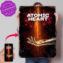 Atomic Heart Game Cover Art Metal Poster Customized Wall Art Retro Vintage Metal Signs for Man Cave Living Room Decorations Home 20x30cm（7.8x11.8inch） black