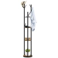 Sukamoji grindinė drabužių kabykla su 8 kabliukais ir 4 lentynomis, pramoninio stiliaus, skersmuo 30x175cm, ruda 30 x 30 x 175 cm