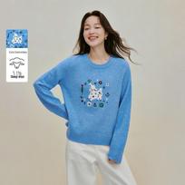 INMAN French Ruffle Wool Blend Knit Pullover L dangaus mėlyna spalva