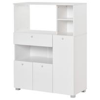 Mikrobangų krosnelės spintelė Virtuvės spintelė Daugiafunkcinis saugojimo vienetas Komoda su 2 spintelėmis 4 skyriais Ištraukiamas stalčius dim. 90I x 40P x 120A cm Baltas medis 90 x 40 x 120 cm