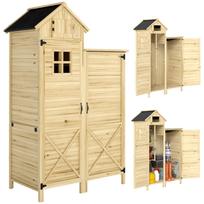 Wooden Garden Cabinet Garden Shed Asphalt Roof Double Zone and Removable Shelves 106x57x167cm Natural 106 x 57 x 167 cm