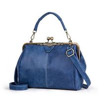 Vintažinės odinės rankinės moterims su viršutine rankena, užsegamos  kiss lock  tipo, tote krepšys, elegantiška crossbody peties rankinė žalia