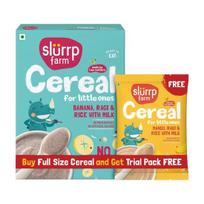Slurrp Farm No Added Sugar Instant Cereal | Ragi, Rice and Banana with Milk | Free Mango Cereal Trial Pack | 200g + Free 50g 300GM yellow