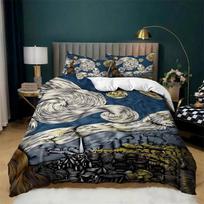 Oil Painting Van Gogh Duvet Cover Starry Sky Night Bedding Set Microfiber 3D Comforter Cover King Full Gifts For Girls Boys Teen EU Single(135*200cm)3pcs gray