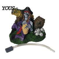 Pirate Skeleton Aquarium Air Bubbler Bubbler, Underwater Resin Fish Tank Ornament, Fantasy Decor with Hose Stone for Freshwater And Saltwater gray