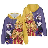 Geltonas Violetinis Dalytas Džemperis su Gobtuvu Unisex FNAF Security Breach Sundrop Moondrop Priekis Galas Spausdinimas Siaubo Žaidimas Streetwear Džemperis XXS yellow