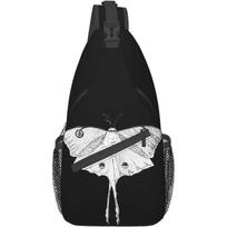 Unisex Moth Print Sling Backpack Crossbody Bag Small Chest Daypack for Travel Hiking Outdoor black