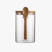 Transparent Glass Spice Jars with Wood Lids and Spoons for Coffee Beans