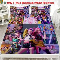 1PC K-POP Fitted Sheet D-Demon H-Hunters Soft Polyester Bed Cover Fitted Sheet With Elastic Band Home Decor No Pillowcase 99x190x25cm black
