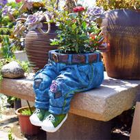 Resin Denim Pants Ornaments Creative Flower Pot Decoration Crafts Retro Garden blue