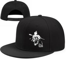 Arrowed Skull Hats Flat Bill Snap Back Hats for Unisex Flat Brim Black Baseball Cap Skull Finger Snapback Hat One Size black