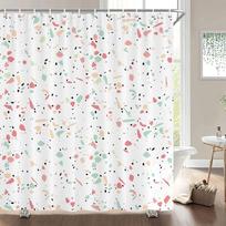 Small Stone Printed Shower Curtain Pebble Spots Pattern Bath Curtain Waterproof Bath Screen With Hooks For Home Bathroom Decor W60H190(CM)-1 Pcs white