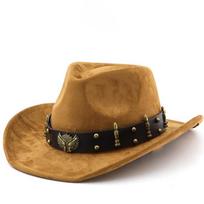 Curved brim american suede hat, western cowboy hat, jazz hat, felt hat, woolen hat for men and women M（56-58cm） chaki