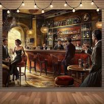 Senovinė baro scena Sienos menas Klasikinis kokteilių salonas Dekoras Elegantiškas naktinio klubo paveikslas Retro stilius Namų dekoracija vakarėlių kambarys Plakatas 100X70CM brown