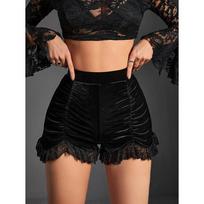 Goth Mall Gotikinės Velveteen Susiraukštintos Seksualios Šortai Sijonai E-girl Grunge Aukšto Juosmens Slim Dugnai Moterims Nėriniuotas Kraštas Rudens Alternatyvūs Drabužiai XL gray