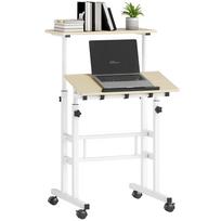 Sit-Stand Desk Height-Adjustable Desk 60 x 60 cm with Casters with Tiltable Top Natural Metal Frame 60 x 60 x 120 cm