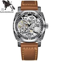 Vyriškas skeletoninis automatinis mechaninis laikrodis, reljefinis nerūdijantis plienas gray