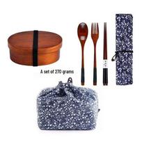Japanese Wooden Oval Bento Box Set brown