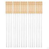 20x Nerūdijančio plieno BBQ iešmelių su medine rankena, skirtų kepimui ant grotelių, barbekiu beige