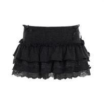 New Arrival: European & American Spicy Girl Low Waist Gray Mini Skirt with Bow & Lace Trim Medium pilka spalva