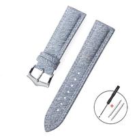 Denim Sailcloth+Leather Watch Strap 18mm 20mm 22mm for Seiko Bracelet Durable Soft Canvas Fashion Bands for Men Women Wristband 18mm tamsiai mėlyna spalva