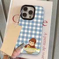 Popular Monkey Blue White Grid Phone Case For iPhone 17 16 11 12 13 14 15 Pro Max XS XR X 16 Plus 17 Air Shockproof TPU Cover iPhone XR gray