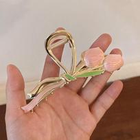 Tulip Flower Hair Clip Back Head Grab Clip For Woman Fashion Ponytail Fixed Hairpins Simple Oversize Shark Clip Hair Accessories rožinė