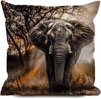 1Pc African Elephant Safari Cushion Cover, Vintage Wildlife Print Throw Pillow Case For Home Sofa Bedroom Decor 30X30CM