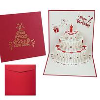 3D Birthday Cake Pop-up Greeting Card with Blessings for Company Employees beige