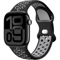 Silicone Strap for Apple Watch Ultra 3 2 49mm 11 10 42/46mm Breathable Band iWatch Series 9 8 7 6 5 SE 45mm 41mm 44mm 40mm Belt Series 11-10 46mm juoda pilka spalva