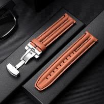 20mm 22mm 24mm Genuine Cowhide Watch Strap for Seiko Vintage Oily Brown Leather Watch Band Butterfly Clasp Casual Business Strap 22mm&with silver buckle ruda