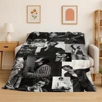 fashion Harry Styles Singer Star Flannel Blanket Soft Warm Throw Blanket for Bedroom Living Room Bed Travel Camping Picnic Gift 75x90cm black