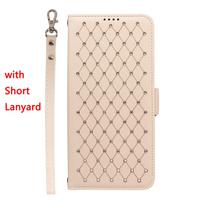 Phone Case for Samsung Galaxy A54 A05S A15 A25 A35 A55 A07 A06 Bling Leather Phone Case with Lanyard Flip Wallet Stand Cover Galaxy A54 5G beige