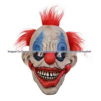 Zombie Clown Red Hair Halloween Mask with Rotten Face and Latex Red Nose gray